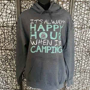 “It’s Always Happy Hour When I’m Camping” funny hoodie sweatshirt Medium M